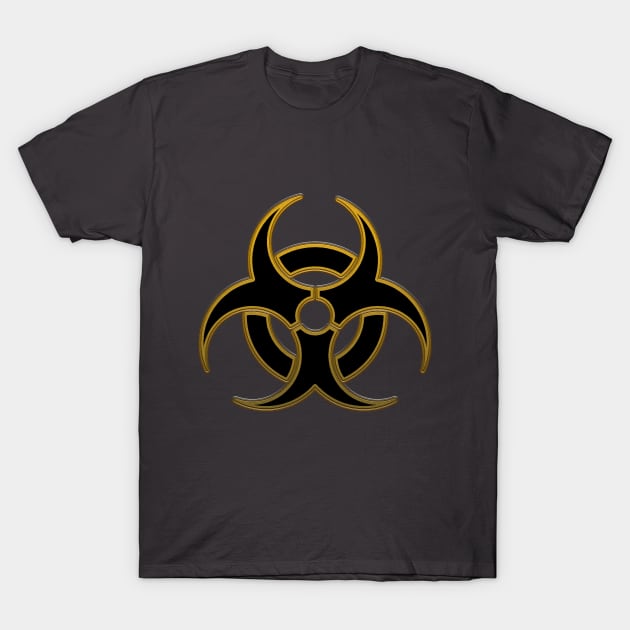 Biohazard Sign, black & gold. T-Shirt by 4nObjx